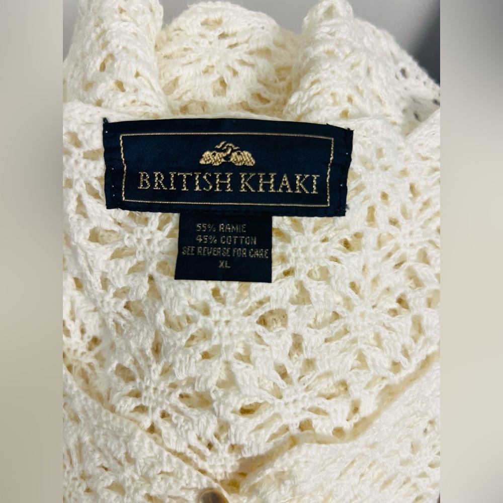 Vintage British Khaki 90’s Open-Knit Cardigan – Size XL - Picture 8 of 10